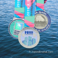 Médaille d'argent personnalisée avec médaille de course en or ruban